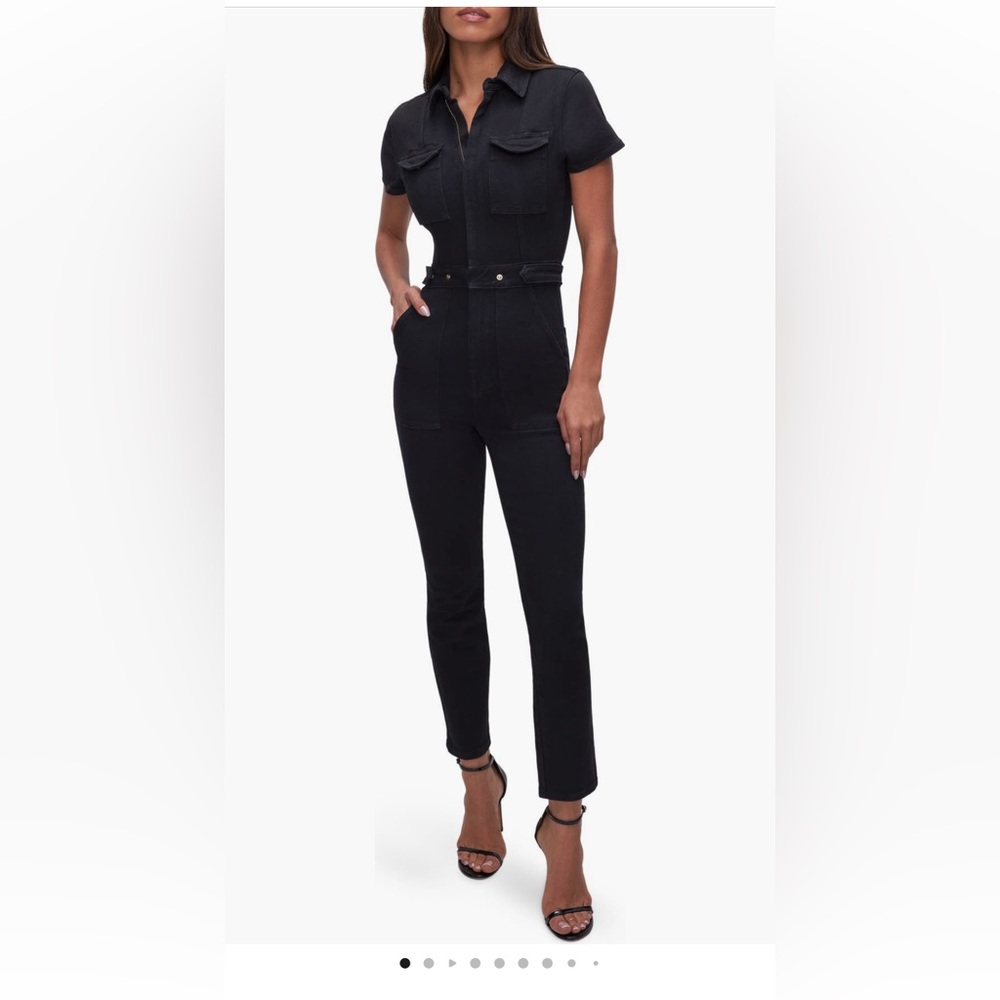 Good American Fit For Success High Rise Black Utility Zip Front Junpsuit